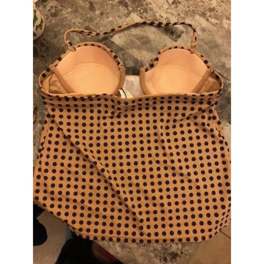 J CREW WOMENS TANKINI TOP Size 4 Beige Black Polka Dots Worn Once - Picture 2 of 2